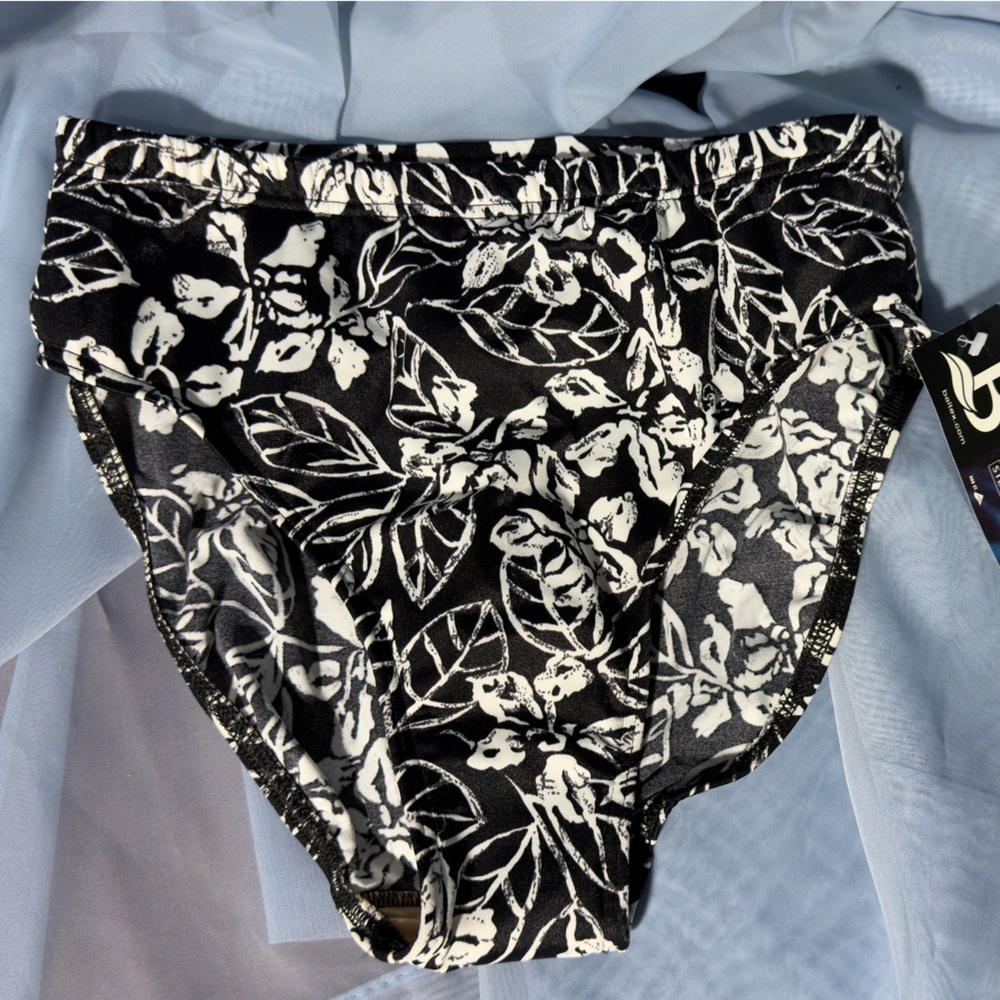 Baltex High Waisted Bikini Bottom Black White Floral NWT Size 8